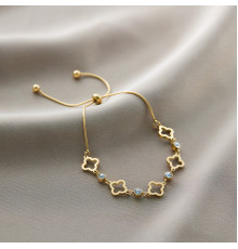 Позолочений браслет Чотирилистий Клевер Фіанітами та Цирконом Van Cleef для удачі, успіху, здоров'я й грошей