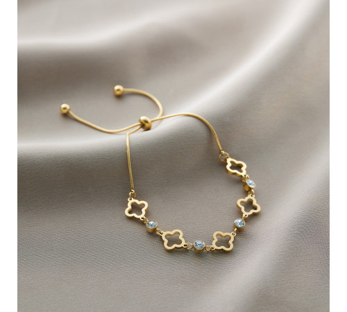 Позолочений браслет Чотирилистий Клевер Фіанітами та Цирконом Van Cleef для удачі, успіху, здоров'я й грошей