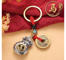 Брелок Кінь мішечок багатства з монетами та містичним вузлом для активації великих грошей