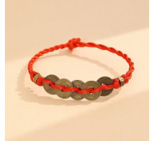 Тибетський сакральний браслет червона нитка з 5 монетами Династії І-Цин багатство та вдалий прибуток