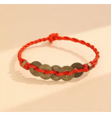 Тибетський сакральний браслет червона нитка з 5 монетами Династії І-Цин багатство та вдалий прибуток