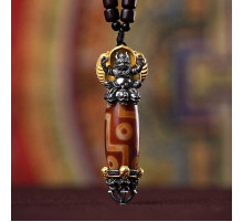 Підвіска Тибетська дев'ятиока намистина Дзі з птахом Гаруда з Ваджрою для Здоров'я, Захисту, Процвітання