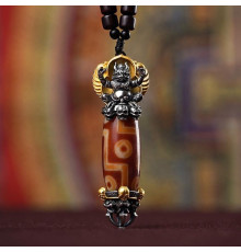 Підвіска Тибетська дев'ятиока намистина Дзі з птахом Гаруда з Ваджрою для Здоров'я, Захисту, Процвітання
