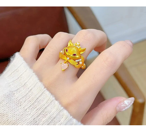 Позолочене кільце Любові 9-хвостій Лисиці для залучення другої половинки та сексуальності з фіанітами та нефрит