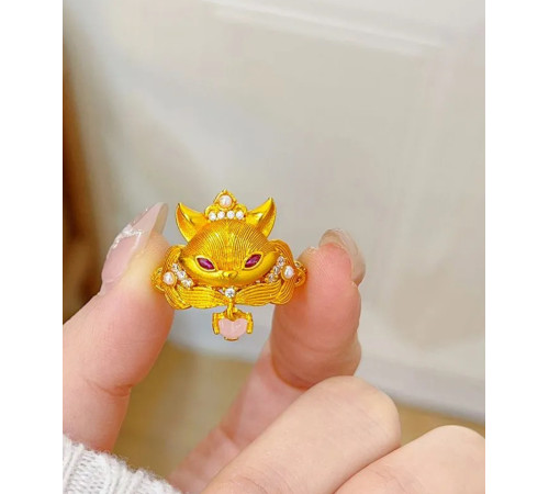 Позолочене кільце Любові 9-хвостій Лисиці для залучення другої половинки та сексуальності з фіанітами та нефрит