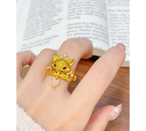 Позолочене кільце Любові 9-хвостій Лисиці для залучення другої половинки та сексуальності з фіанітами та нефрит