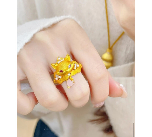 Позолочене кільце Любові 9-хвостій Лисиці для залучення другої половинки та сексуальності з фіанітами та нефрит