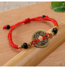Тибетський браслет на червоній нитці з китайською монетою з мантрами для грошей і здоров'я