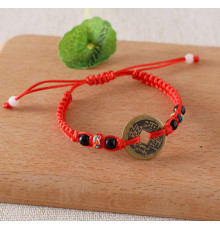 Червоний Тибетський магічний браслет із китайською монетою з чорним агатом і містичним вузлом