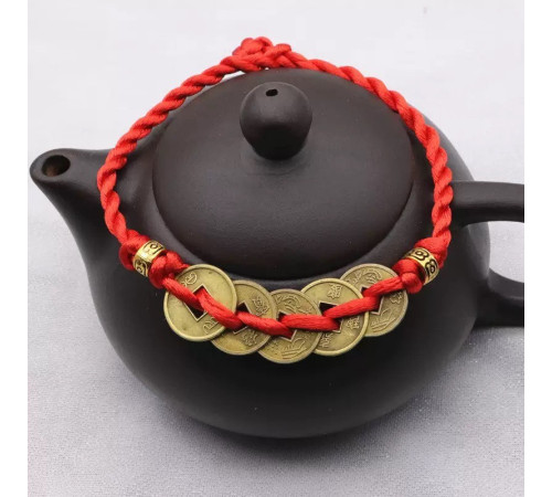 Тибетський браслет червона нитка з 5 монетами Династії І-Цзин багатство, і вдалий прибуток