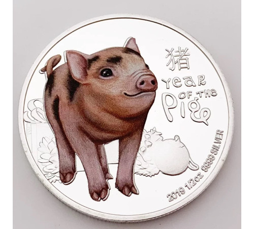 Срібна монета Свиня для активації любові, удачі, грошей