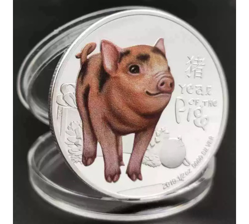 Срібна монета Свиня для активації любові, удачі, грошей