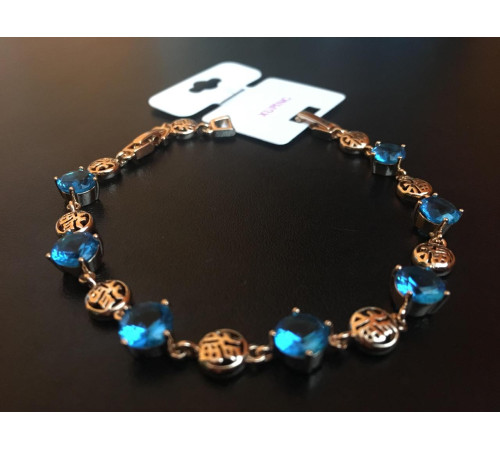 Браслет позолочений жіночий із блакитними фіанітами Xuping jewerly